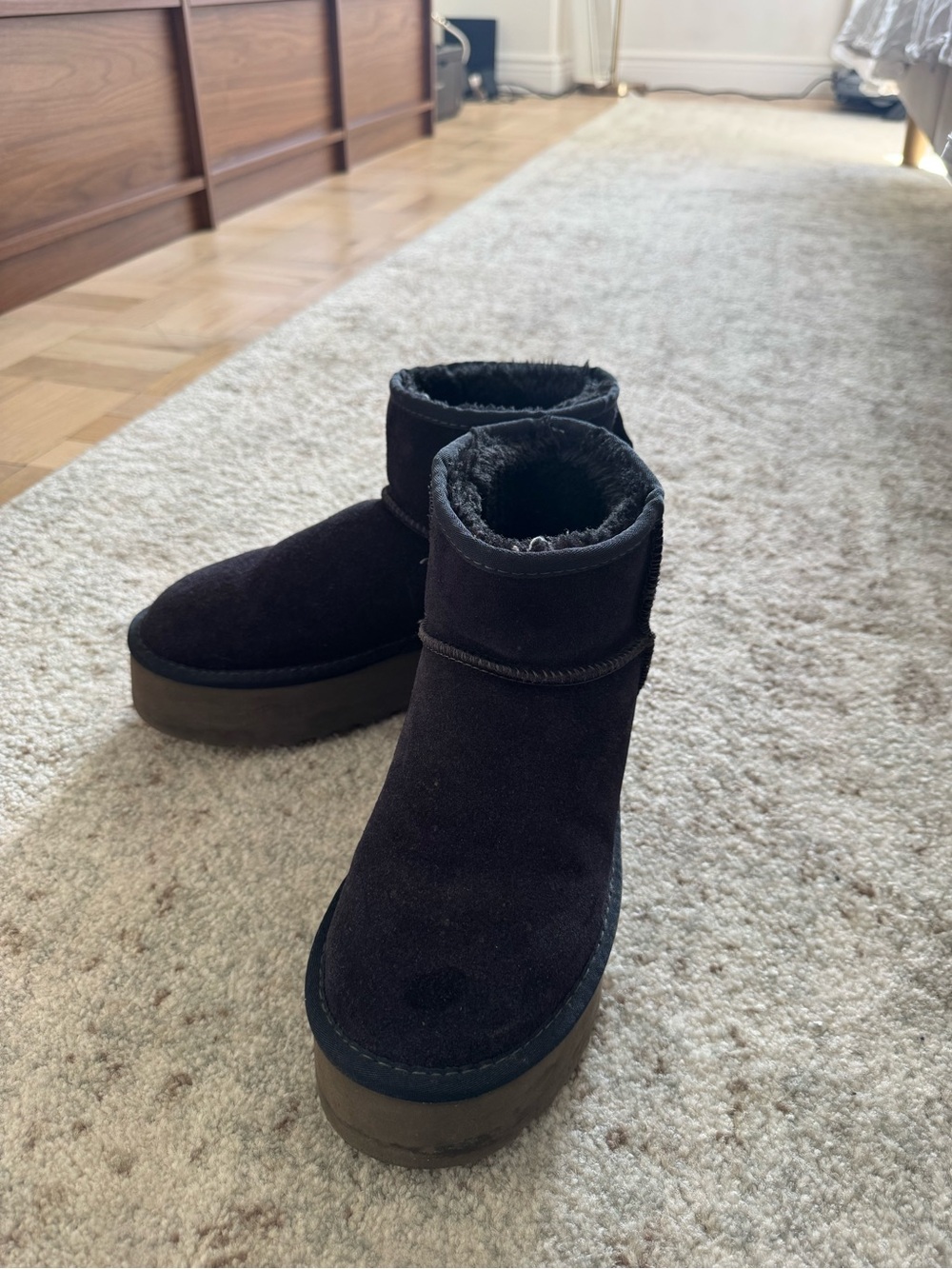 UGG Black Suede Short Platform Ankle Boots